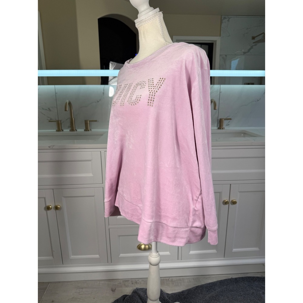 Juicy Couture Velour Sweatshirt Womens 1X Pink Rhinestone Logo Top - Picture 4 of 16